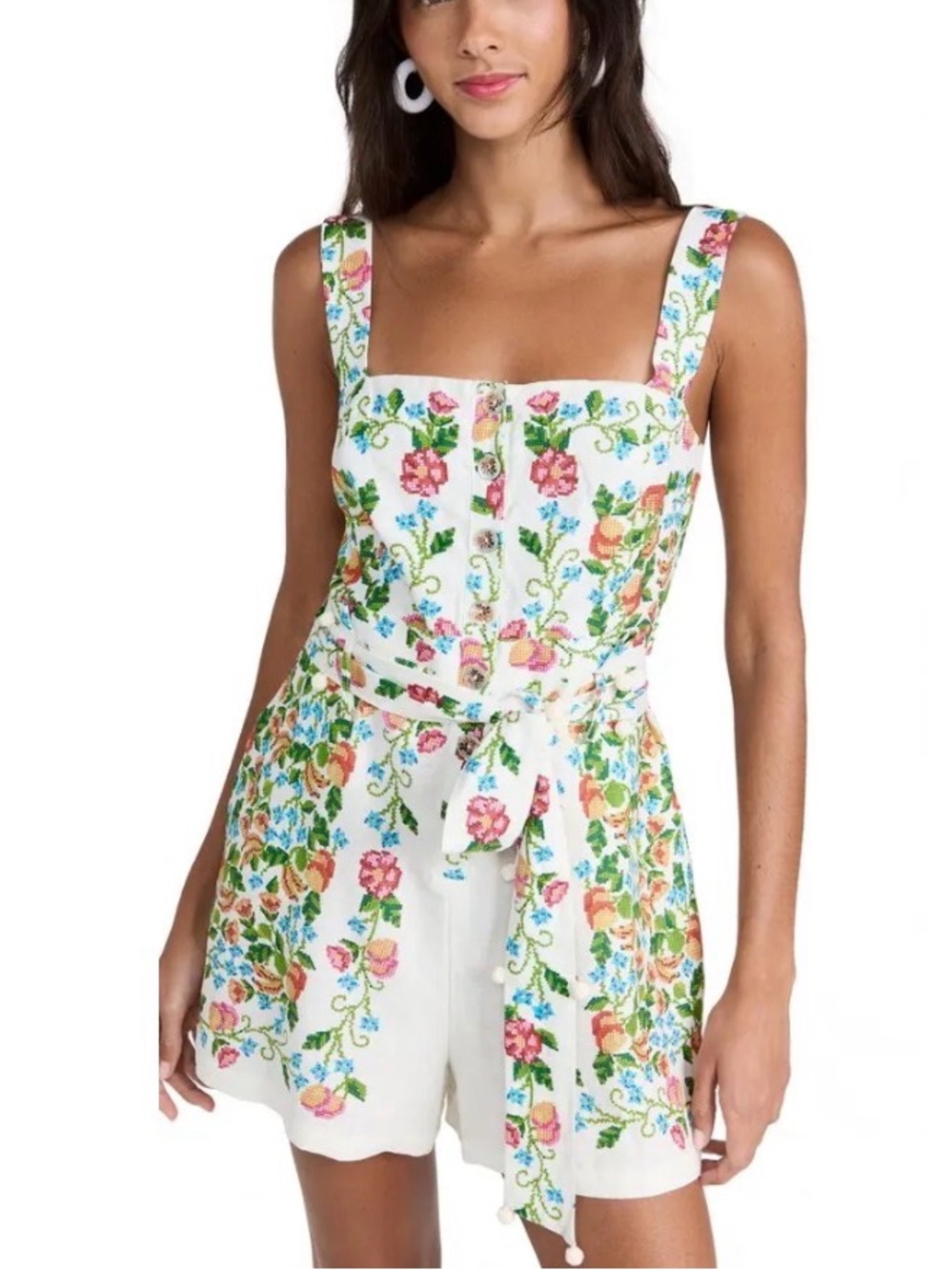 Farm Rio Tropical Romance Romper linen blend belted size L